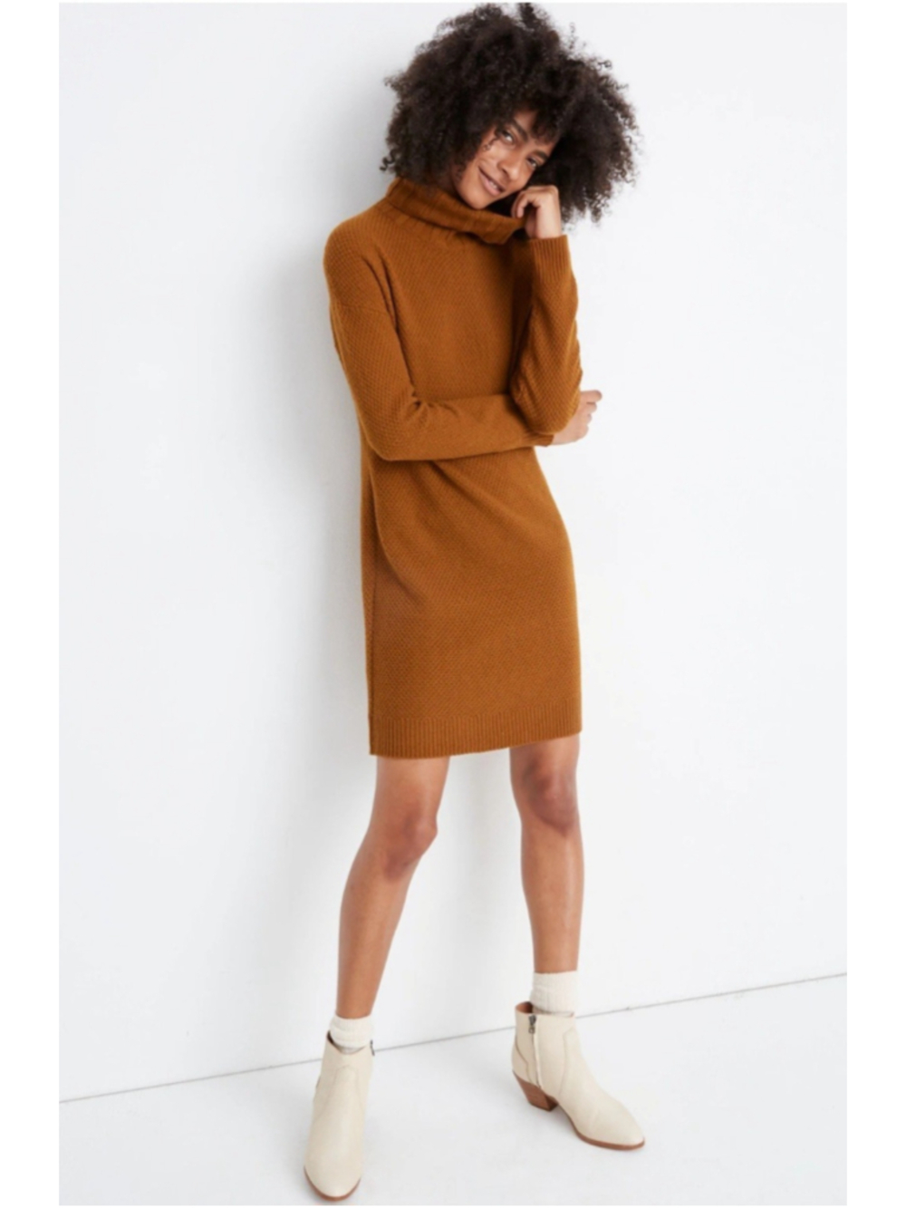 Madewell Merino Wool Fold Over Turtleneck Sweater Dark Tobacco Brown Dress Small